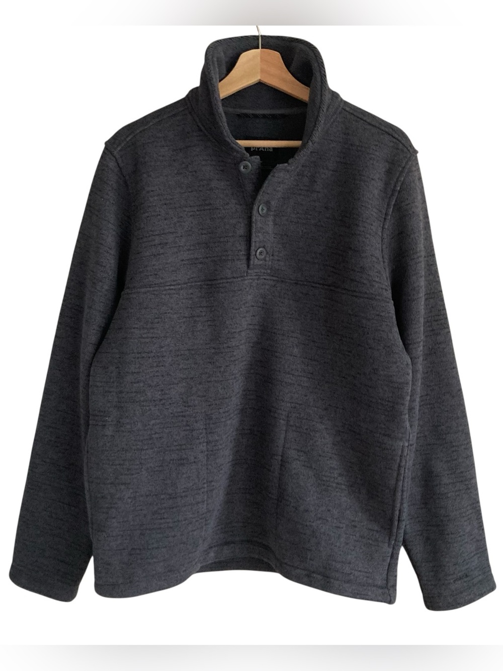 Prana Mens Tri Thermal Threads Henely Pullover Charcoal Heather Gray